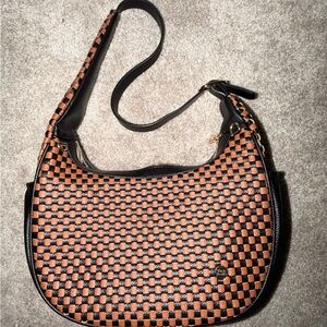 Stylish Checkered Shoulder Bag - Black and Brown